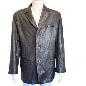R&R Casuals Leather Blazer Men’s Size XL Black Genuine Leather 3-Button Jacket
